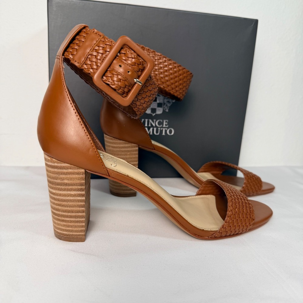 Vince Camuto Maghen Braided Leather Ankle Strap Size 9.5 Open Toe Block Heel View 5